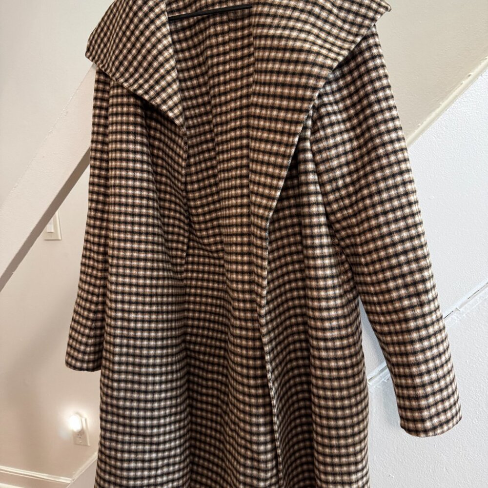 Elie Tahari Vienna Belted Wool Blend Plaid Wrap Coat Jacket